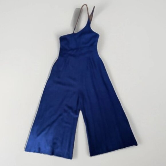 Summery Linen Flowy Single Shoulder Wide Leg Crop Jumpsuit Women's Size Medium - Picture 4 of 8